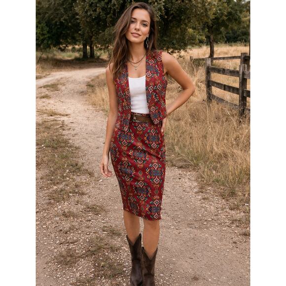 Norm Thompson Dresses & Skirts - Norm Thompson Made in‎ USA Cotton Vest Skirt Set Size Large/14  South Western